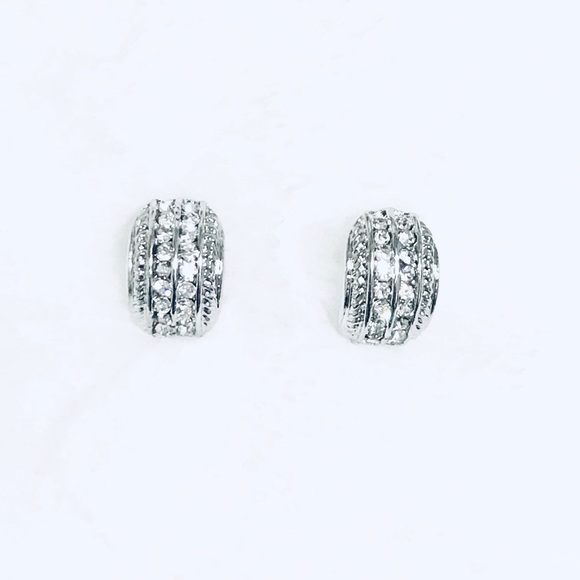 Lovely Crescent Silver CZ Diamond Post Earrings - Picture 3 of 12